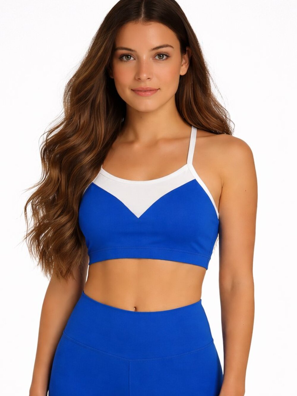 Royal Blue/White Mesh Colorblock Insert Raceback Sports Bra Sz M/L Summer Travel